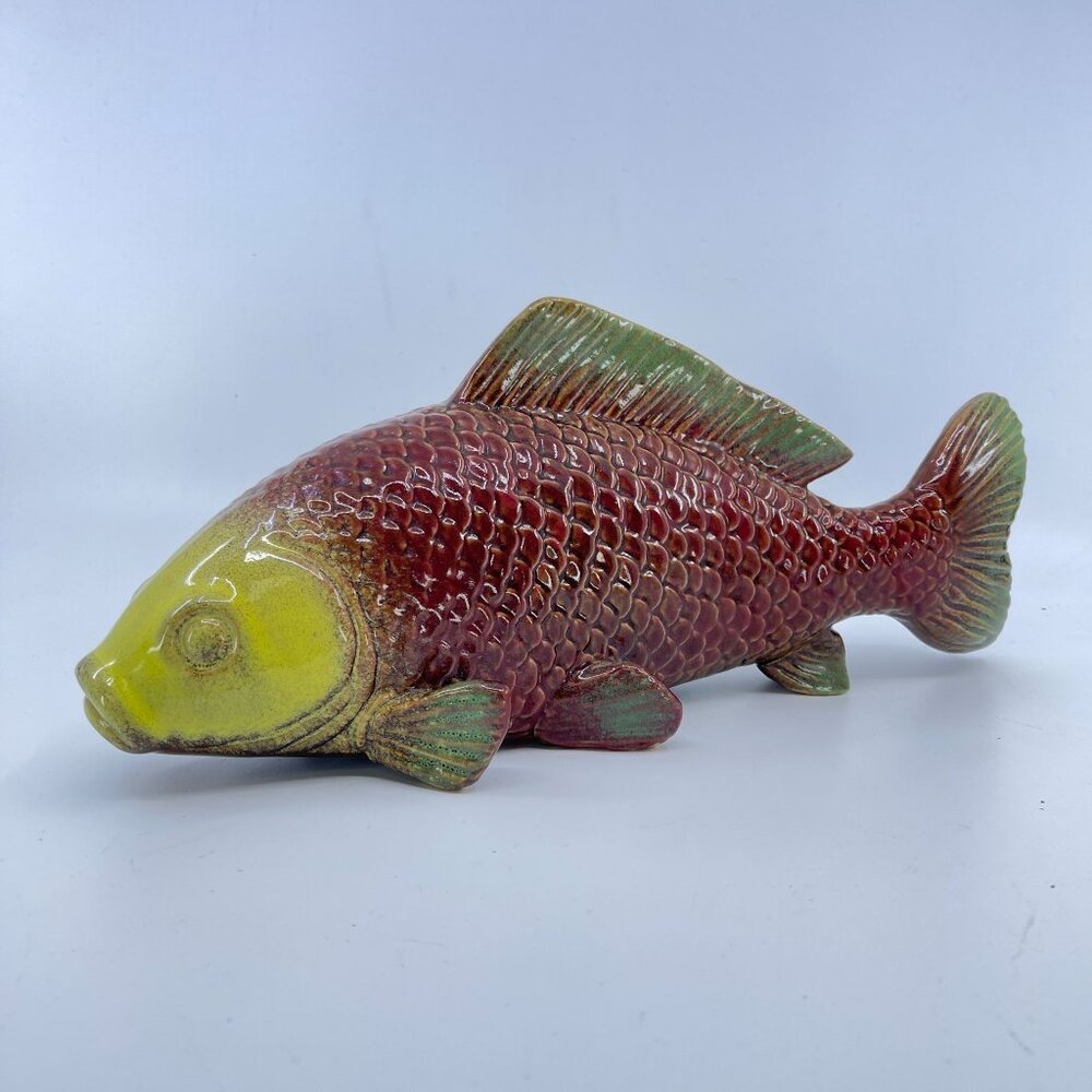 vintage ceramic koi fish intricately detailed figurine 12" long